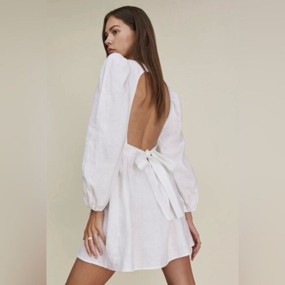 Reformation Brodie Linen Dress Size 12 White Fairycore Beachy Cruise Event New - Picture 2 of 9